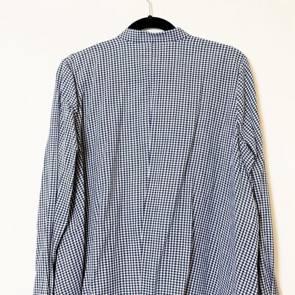 Anne Klein Gingham Button Down Sharkbite Tunic Blouse Navy White Size 0X - Picture 8 of 13